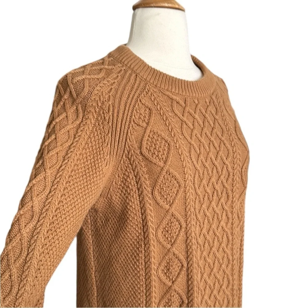 J. CREW Cable Knit‎ Sweater Cotton Fisherman Chunky Tan, Size Small